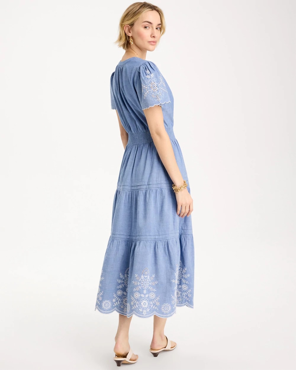 Chico's Chambray Embroidered Dress