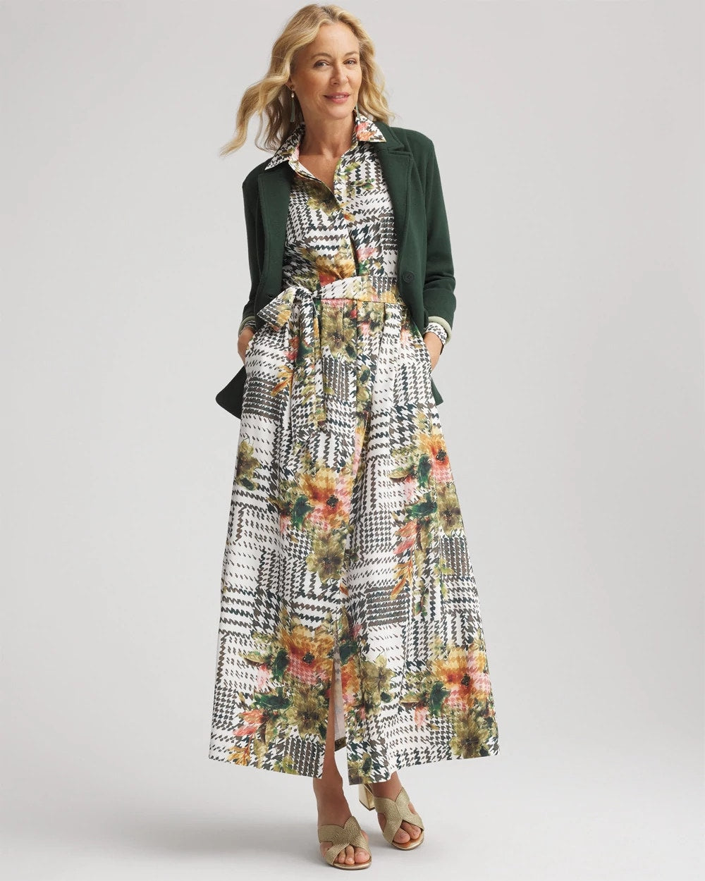 Chico's Artisanal Floral Print  Maxi Shirtdress