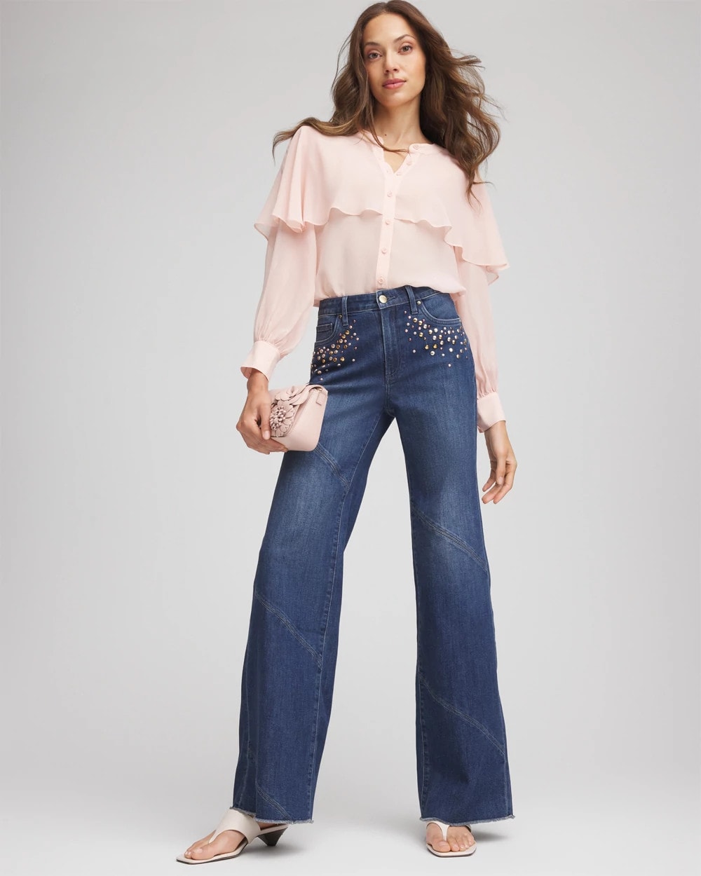 Chico's Embellished Frayed Flared-Leg Jeans