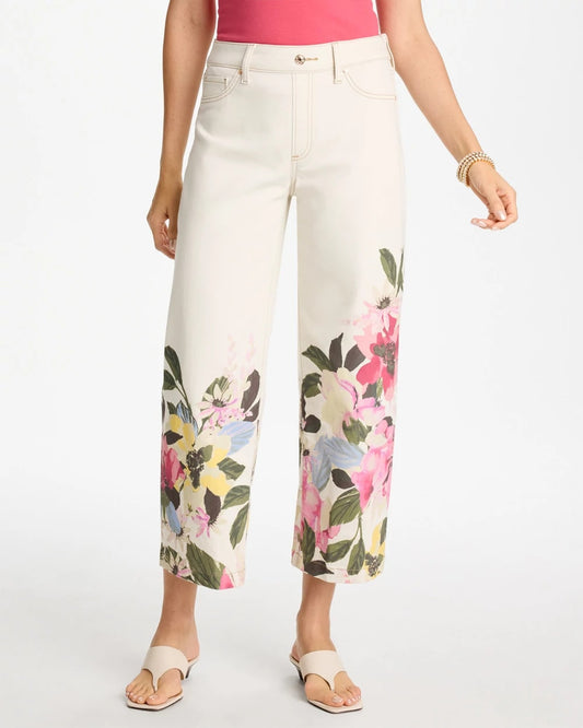 Chico's Printed Pull-On Wide Crop Jeans