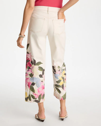 Chico's Printed Pull-On Wide Crop Jeans