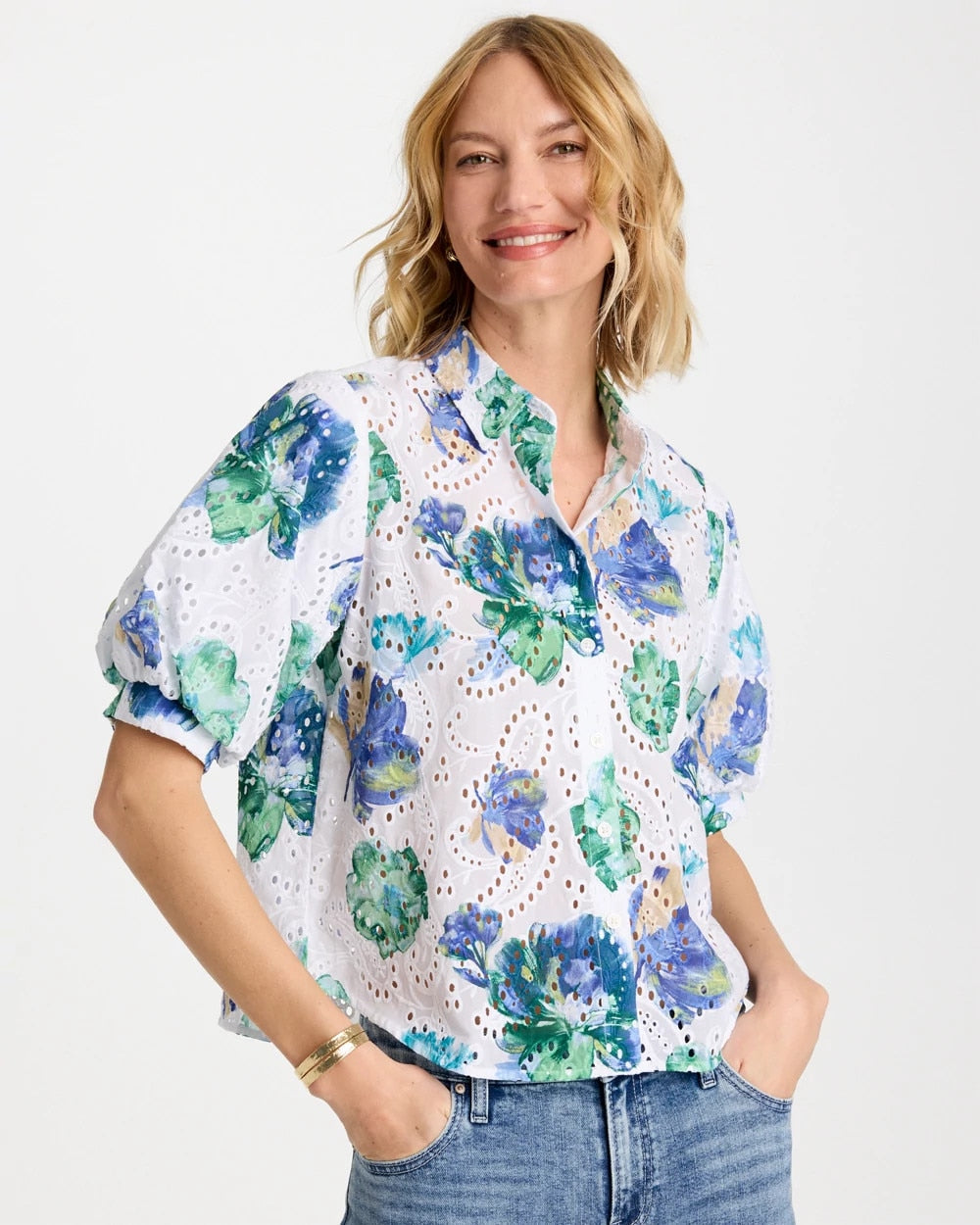 Chico's Floral Paisley Eyelet Blouse