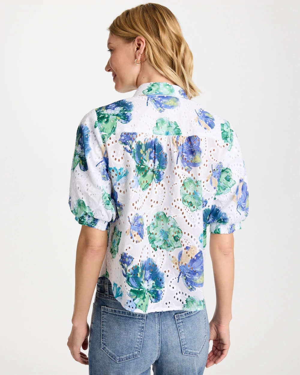 Chico's Floral Paisley Eyelet Blouse