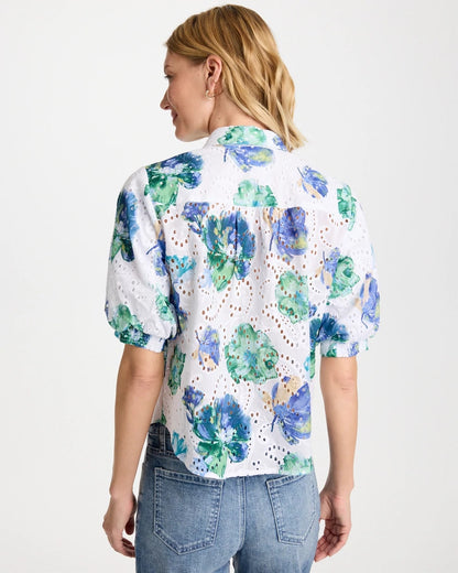 Chico's Floral Paisley Eyelet Blouse