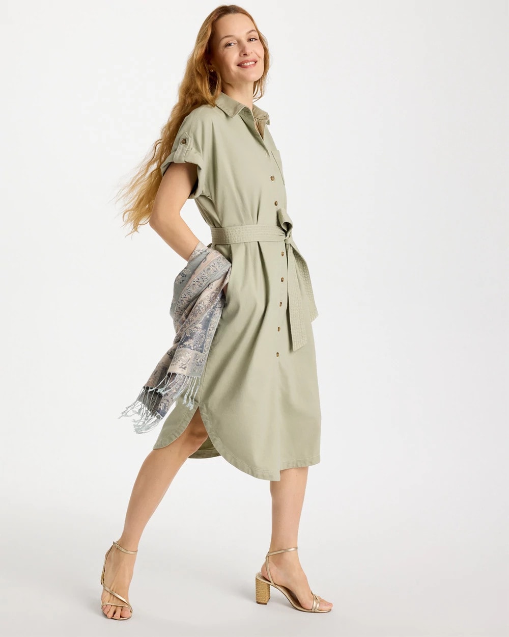 Chico's Dolman Tie Hemp Denim Shirtdress