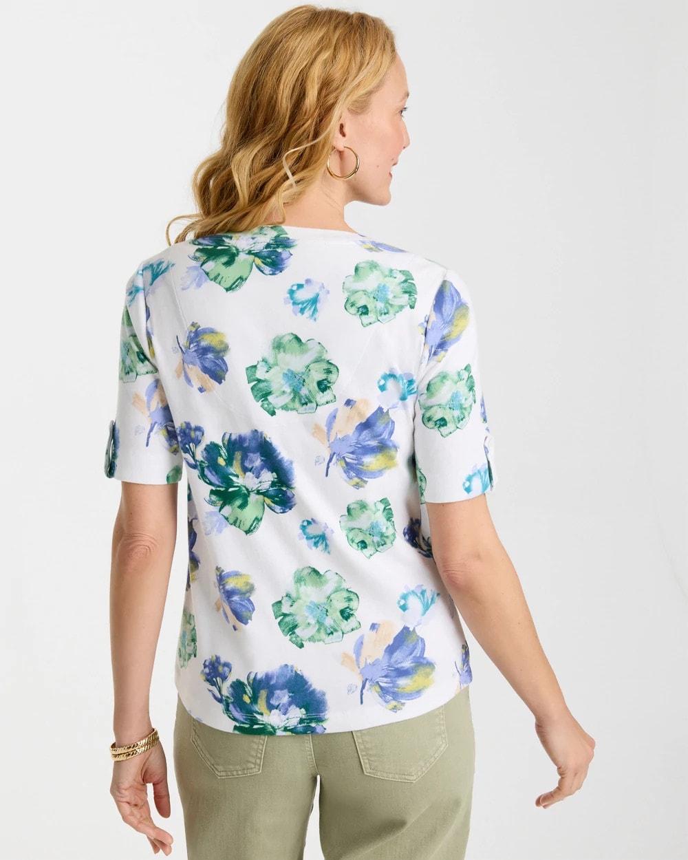 Chico's Printed Cotton Slub V-Neck Tee