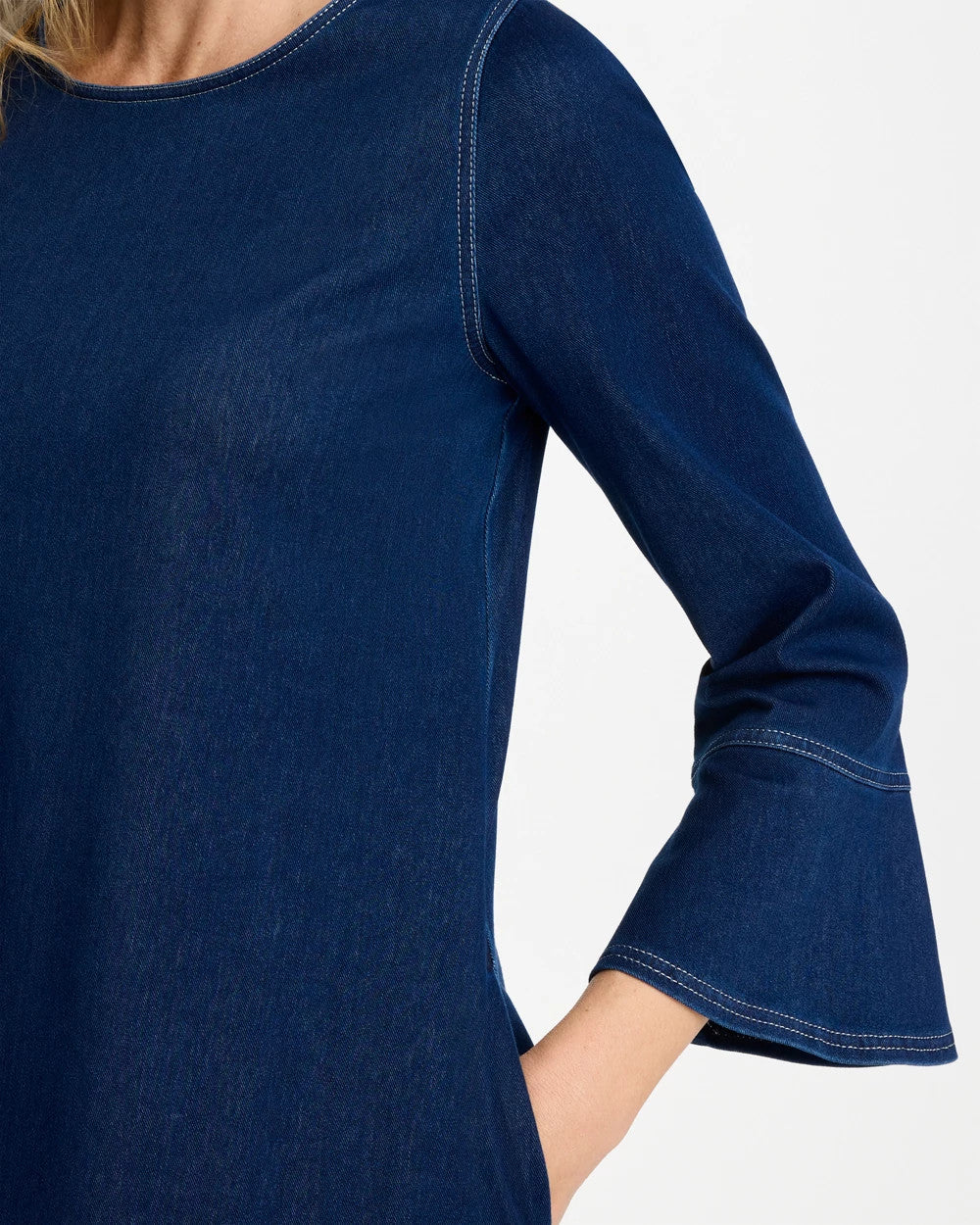 Chico's Bell Sleeve Knit Denim Dress