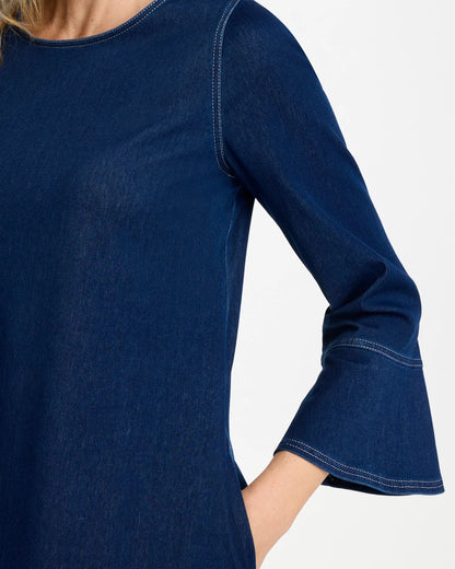 Chico's Bell Sleeve Knit Denim Dress