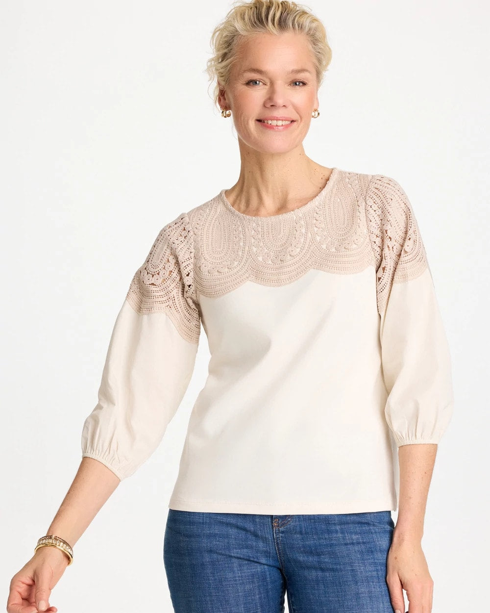 Chico's Lace Crochet Sleeve Tee