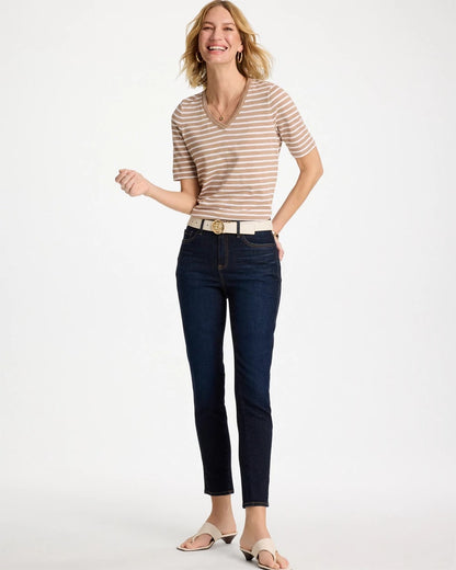 Chico's Striped Cotton Slub V-Neck Tee
