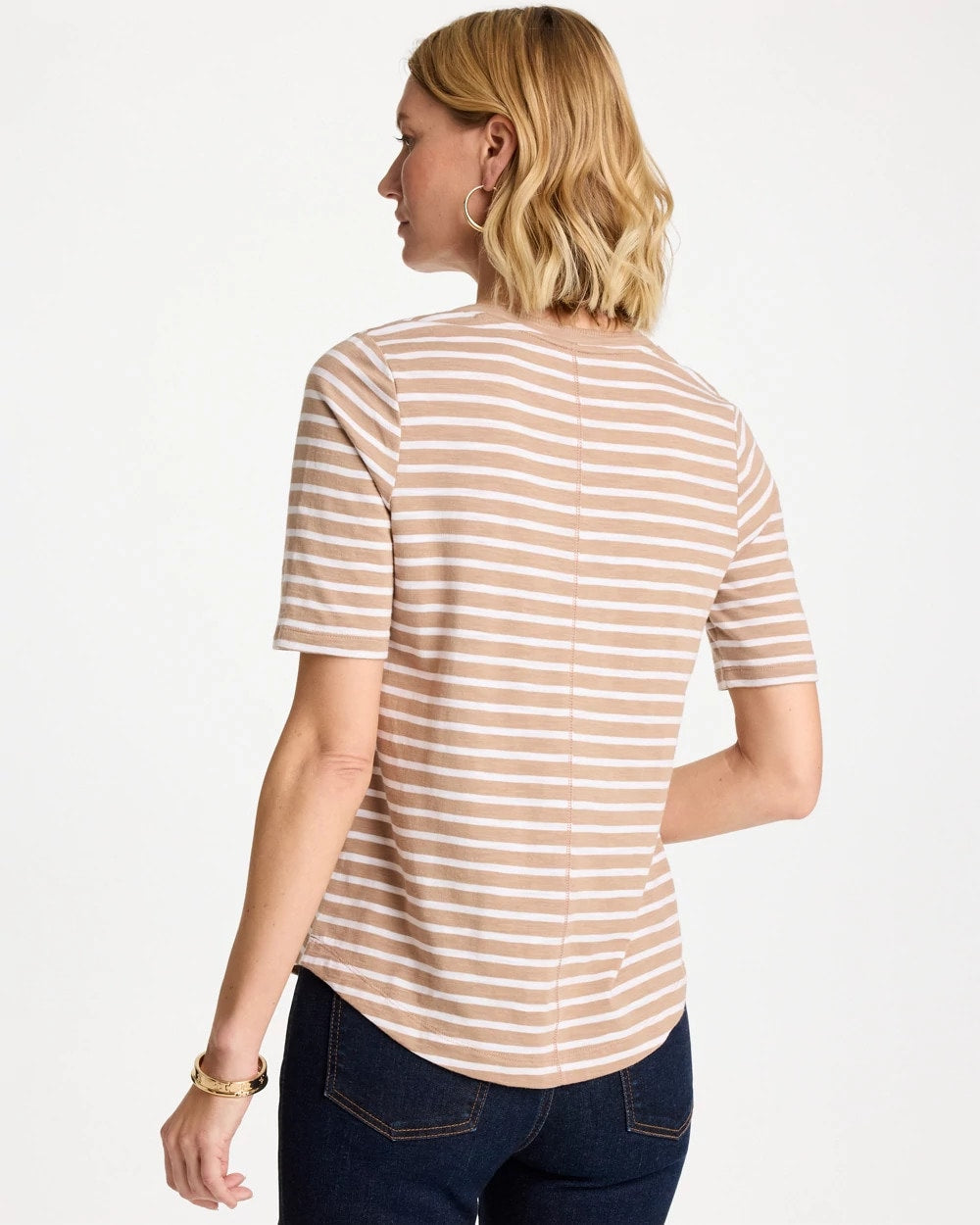 Chico's Striped Cotton Slub V-Neck Tee