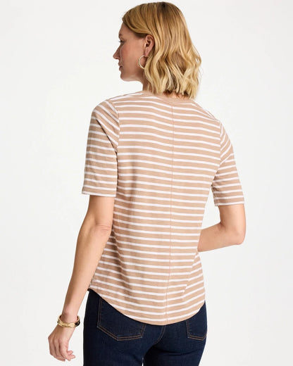 Chico's Striped Cotton Slub V-Neck Tee