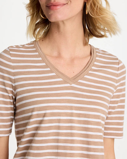 Chico's Striped Cotton Slub V-Neck Tee