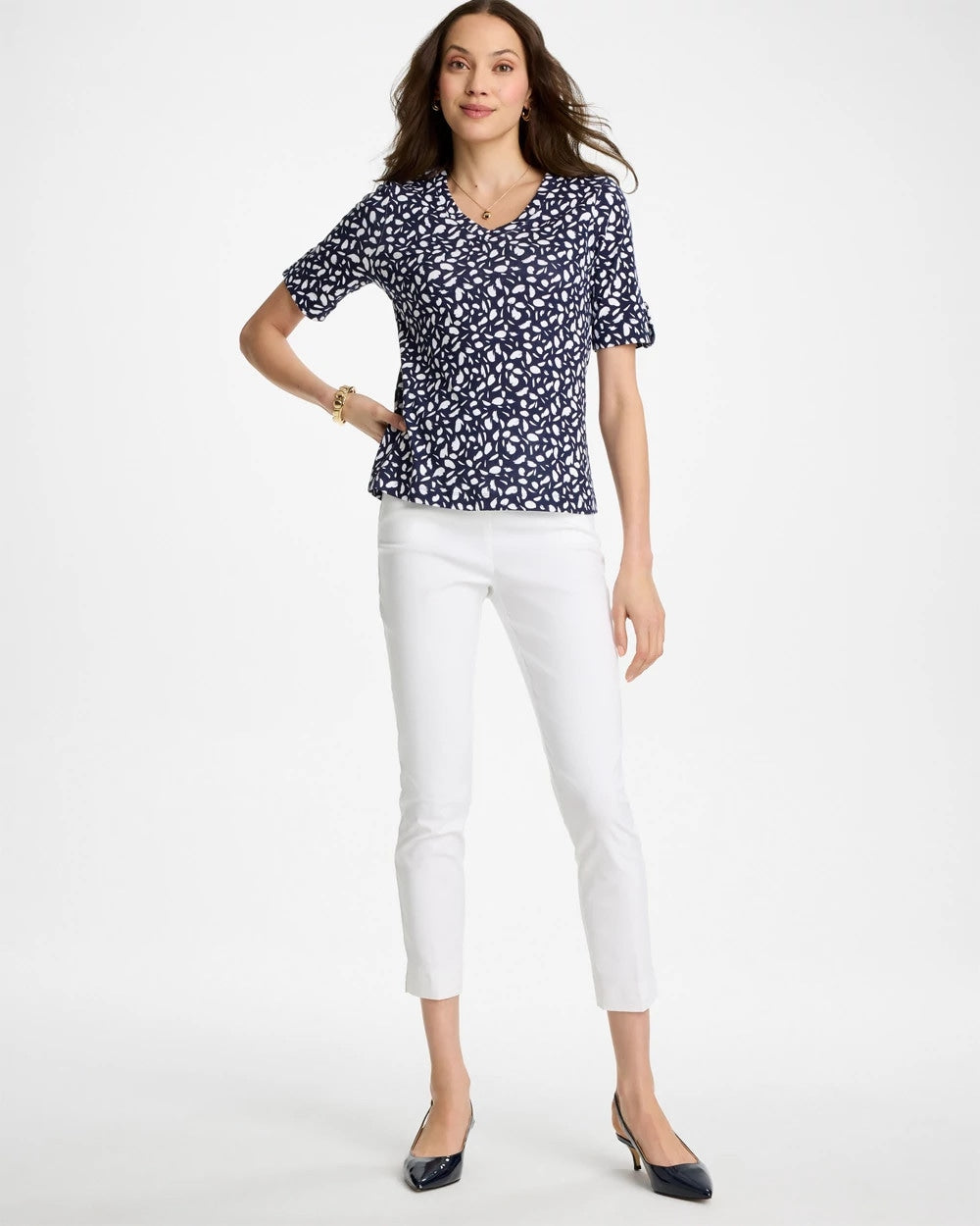 Chico's Printed Pima V-Neck Tee
