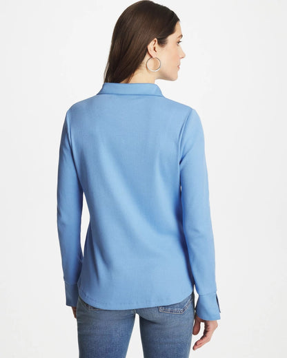 Chico's Knit Woven Mix Rib Henley