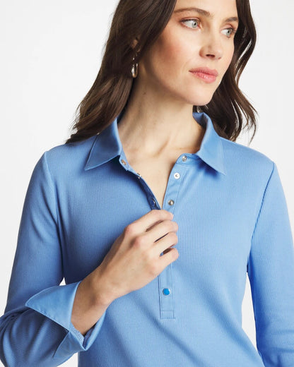 Chico's Knit Woven Mix Rib Henley
