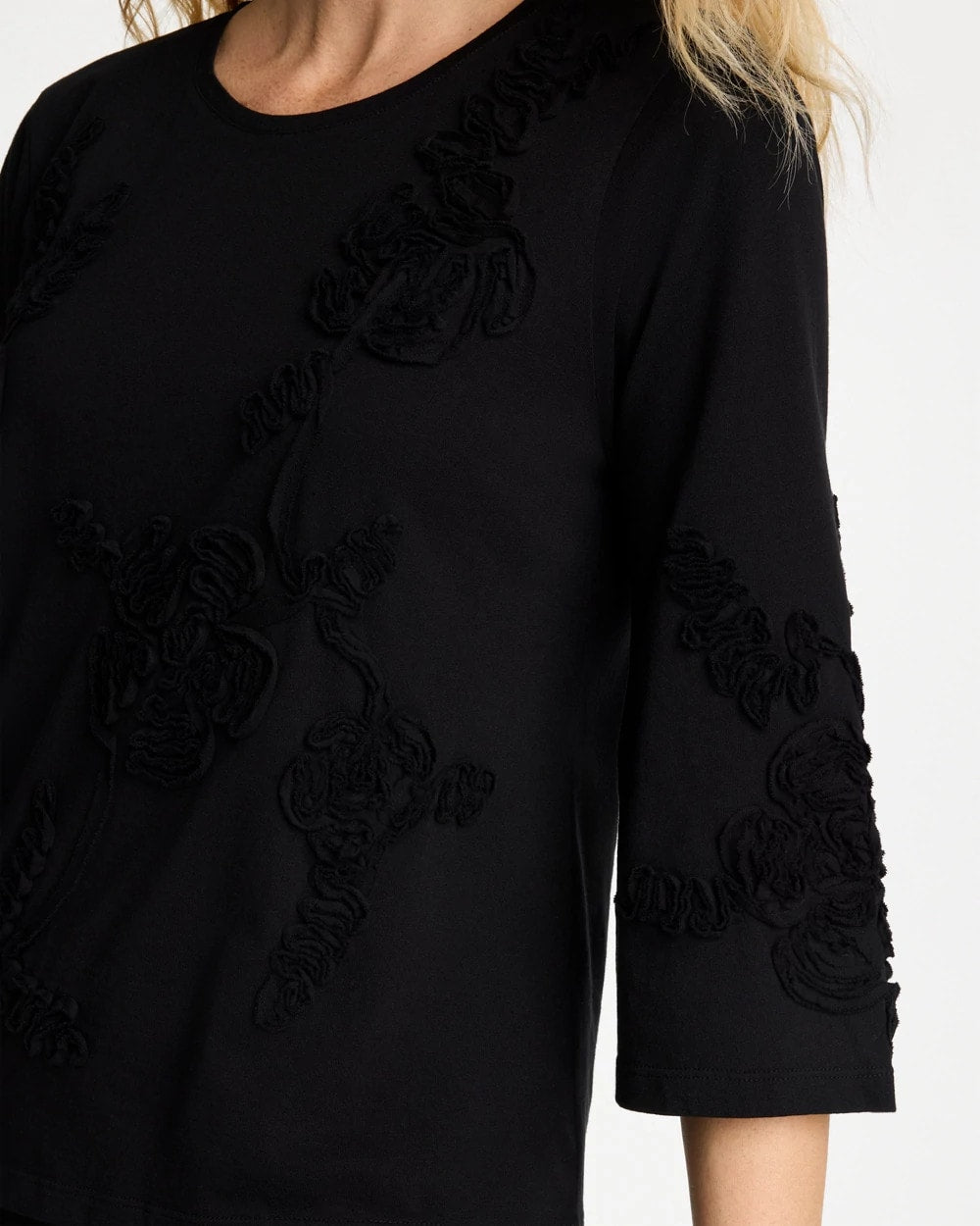 Chico's Soutache Elbow Sleeve Tee