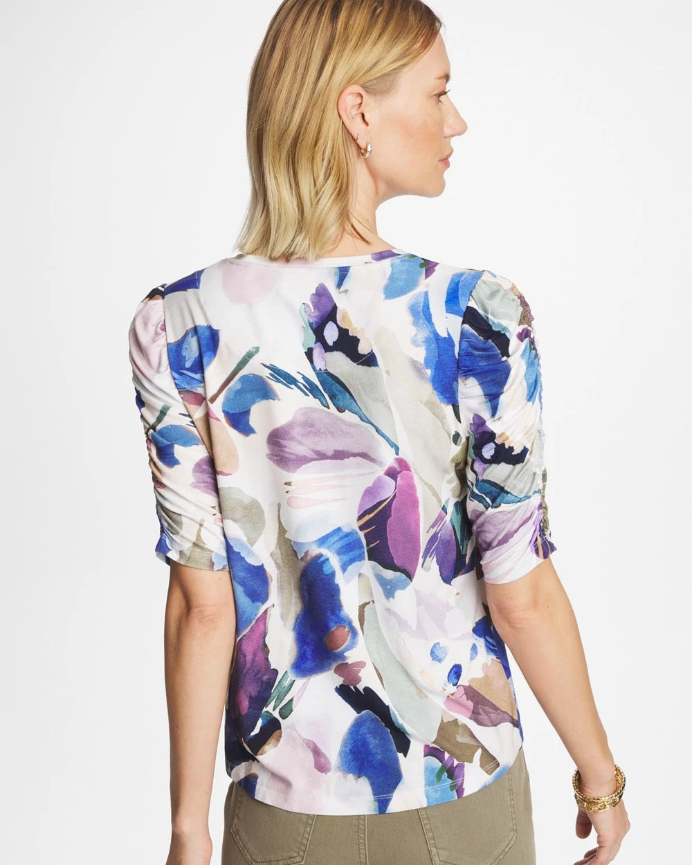Chico's Geo Blur Ruched Sleeve Tee