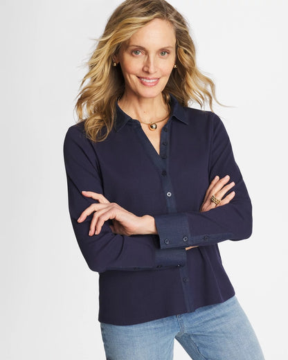 Chico's Collared Rib Mix Henley