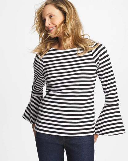 Chico's Striped Rib Knit Bell Sleeve Top