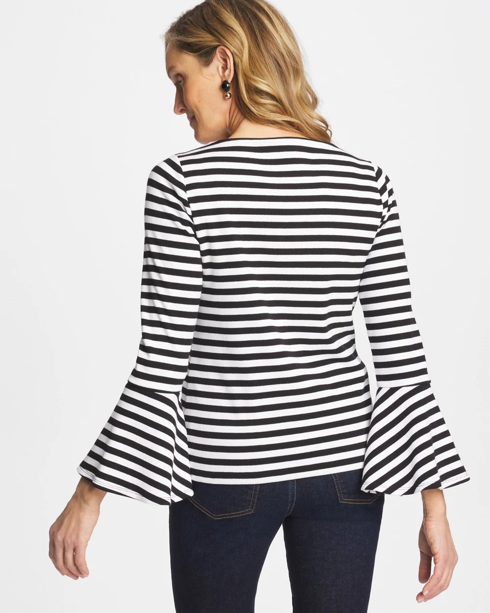 Chico's Striped Rib Knit Bell Sleeve Top