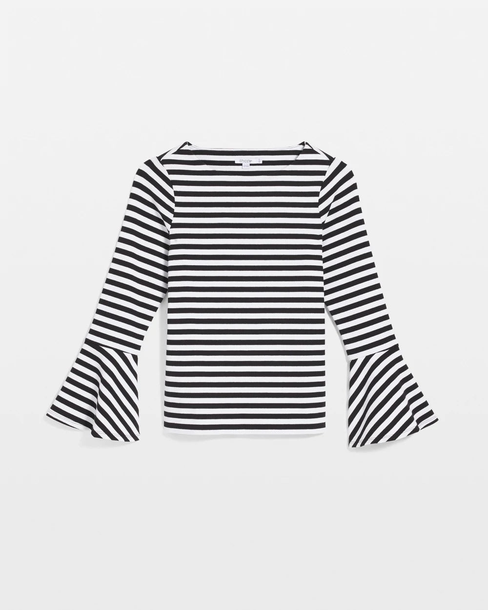 Chico's Striped Rib Knit Bell Sleeve Top