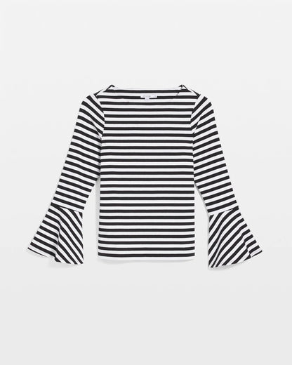 Chico's Striped Rib Knit Bell Sleeve Top