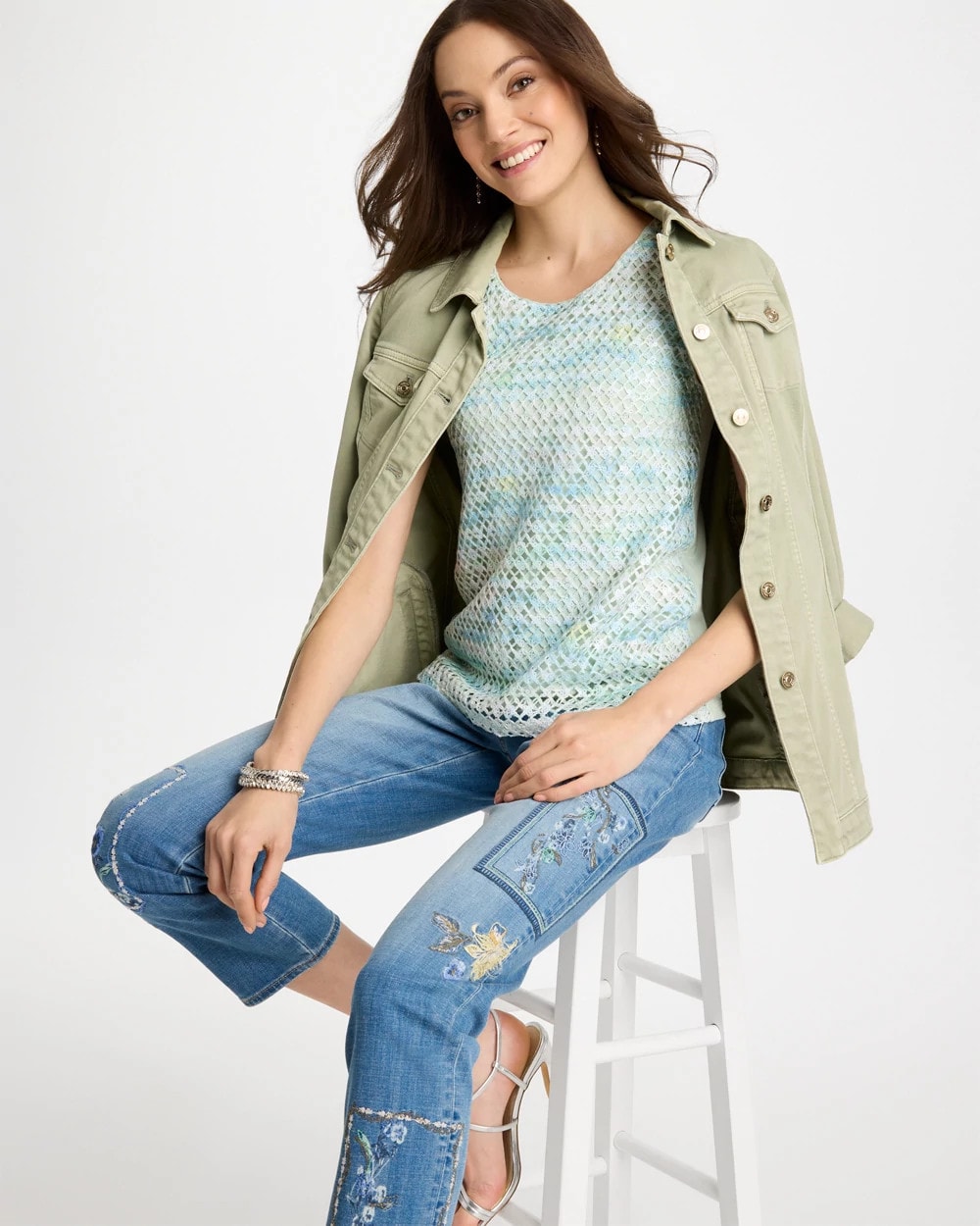 Chico's Mermaid Sequin Mesh Crochet Tank
