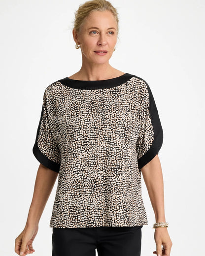 Chico's Printed Jersey & Satin Dolman Tee