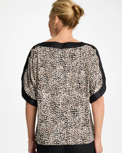 Chico's Printed Jersey & Satin Dolman Tee