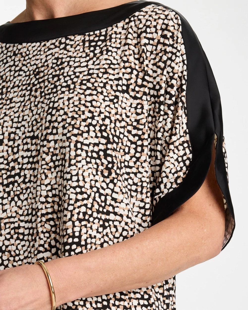 Chico's Printed Jersey & Satin Dolman Tee