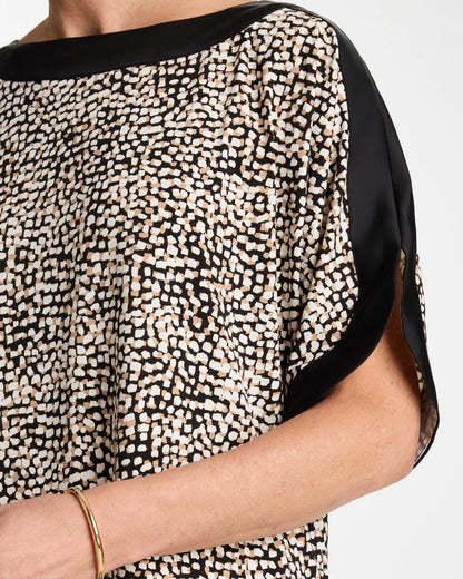 Chico's Printed Jersey & Satin Dolman Tee