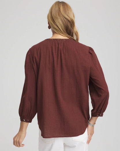 Chico's Embroidered Crinkle-Cotton Blouse