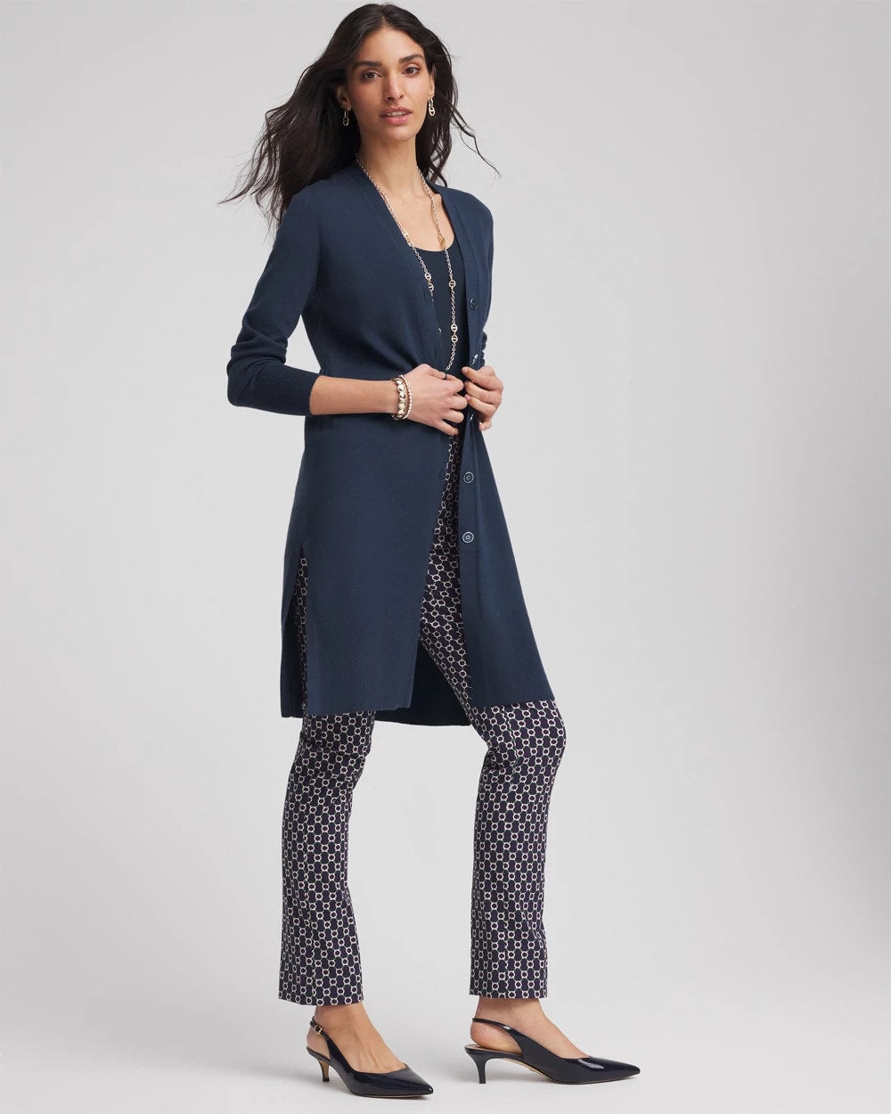 Chico's Novelty Duster Button Cardigan