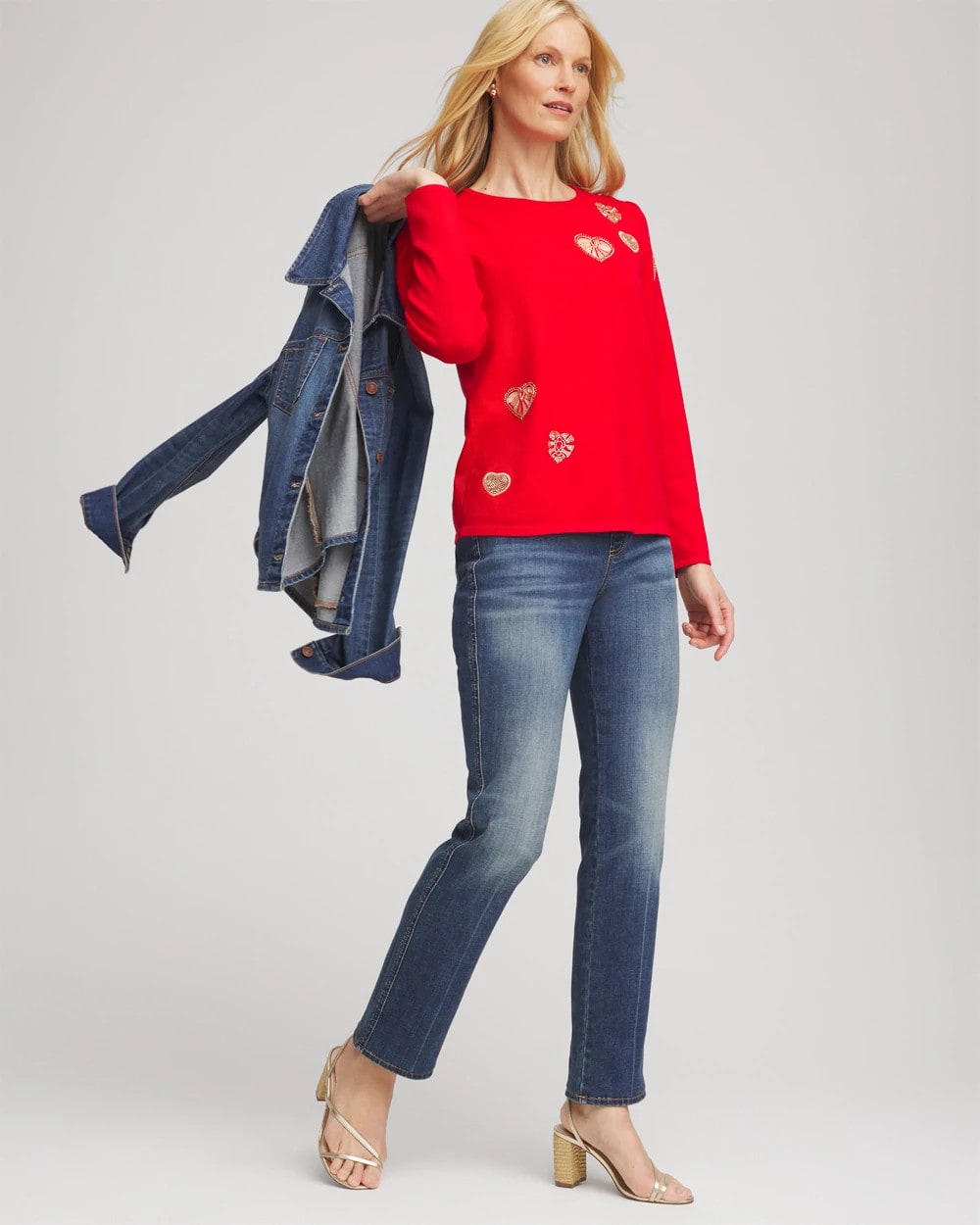 Chico's V-Day Embroidered Heart Pullover