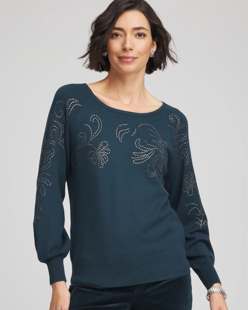 Chico's Heatset Embroidered Pullover