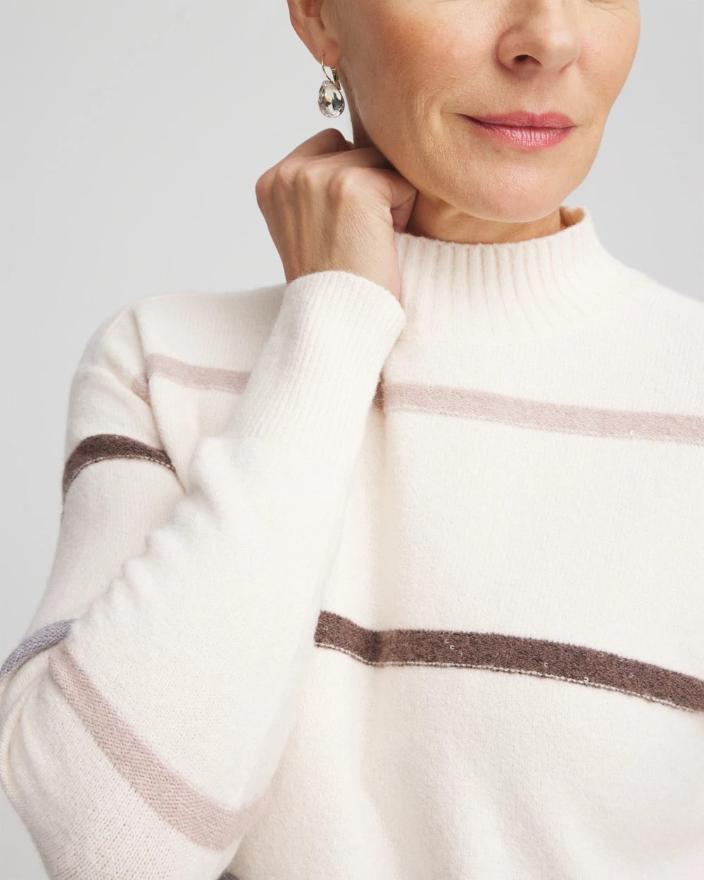 Chico's Sequined Stripe Pullover Sweater