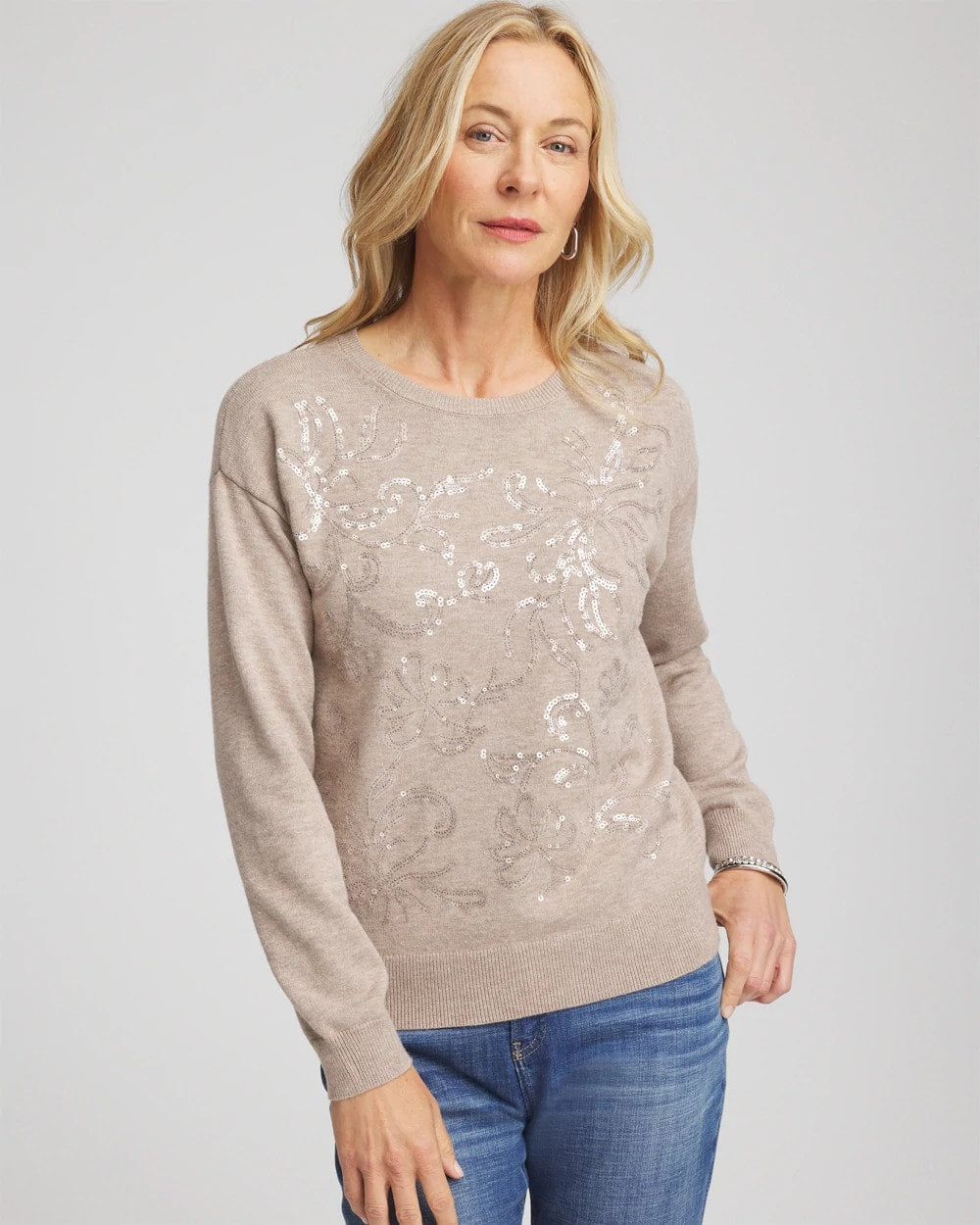 Chico's Floral Sequined Pullover