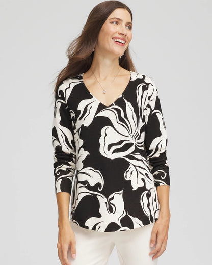 Chico's Ella Printed V-Neck Sweater