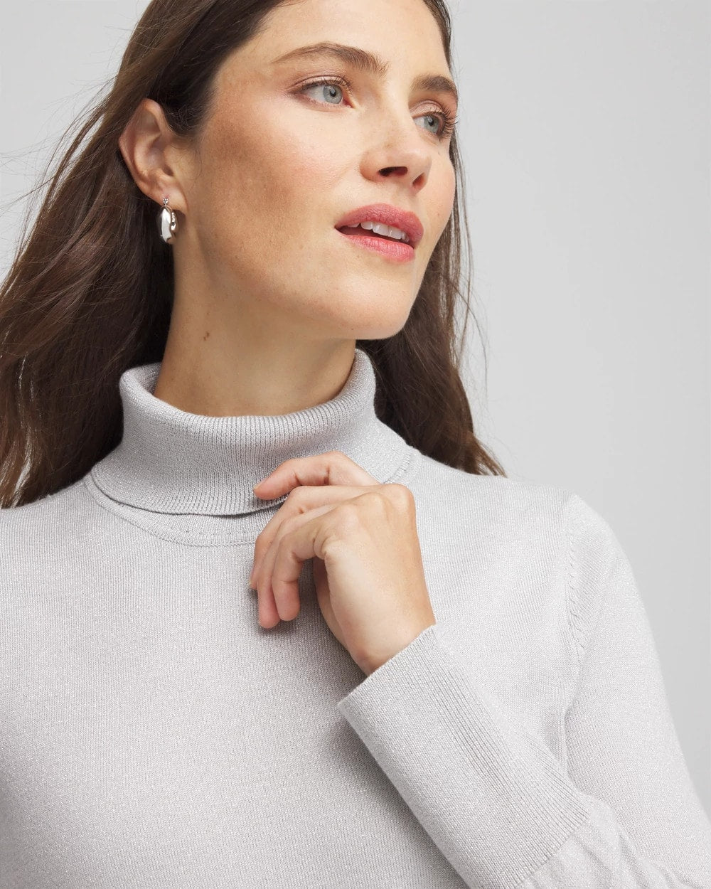 Chico's Metallic Turtleneck Pullover Sweaters