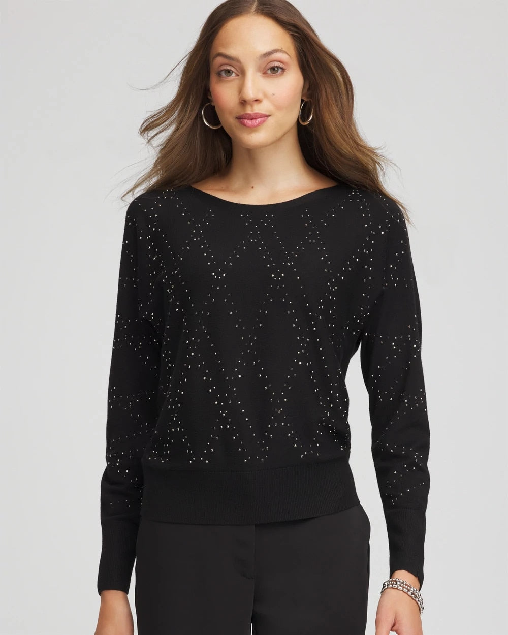 Chico's Ella Embellished Dolman Pullover Sweater
