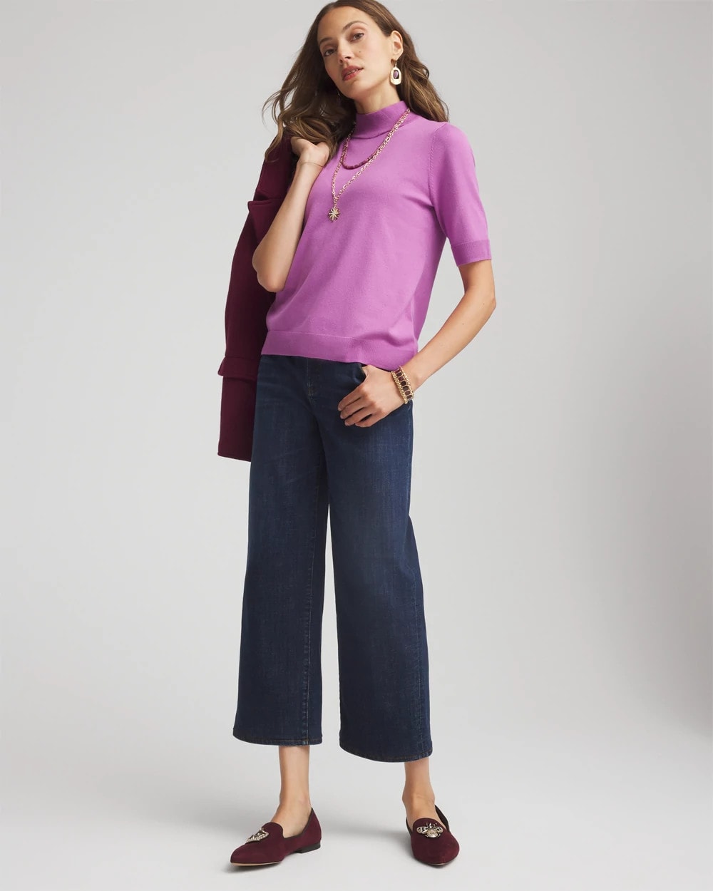 Chico's Ella Elbow Sleeve Mockneck Sweater