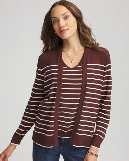 Chico's Ella Striped Long-Sleeve Cardigan