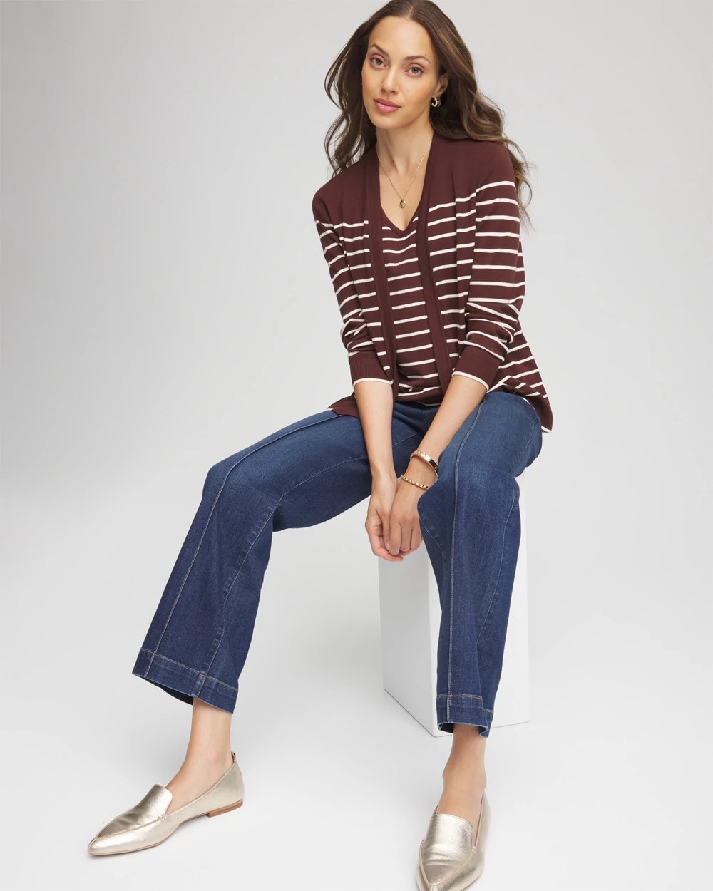 Chico's Ella Striped Long-Sleeve Cardigan