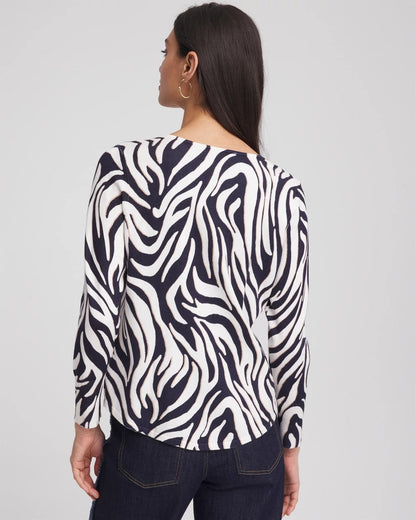 Chico's Ella Zebra V-Neck Pullover Sweater