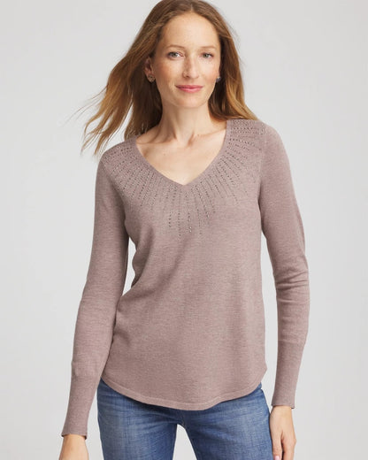 Chico's Ella Embellished V-Neck Sweater