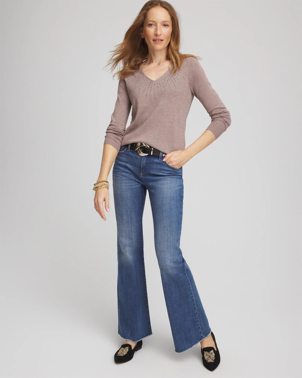 Chico's Ella Embellished V-Neck Sweater