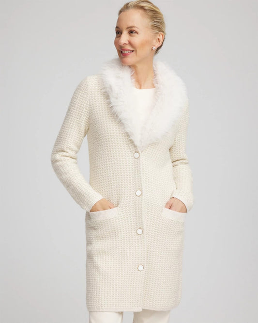 Chico's Fur Trim Cardigan