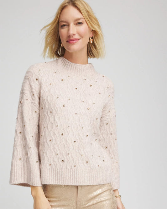 Chico's Sequined Cable Knit Sweater