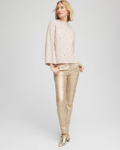 Chico's Sequined Cable Knit Sweater